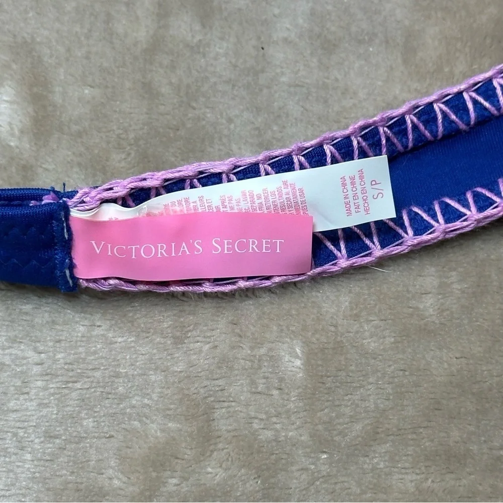 Victoria's Secret Crochet Halter Floral Paisley Blue Bikini Size Small - Picture 9 of 10